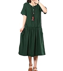 Vintage  Cotton/Linen Short Sleeves  Dress With a Sash  and Ruffles