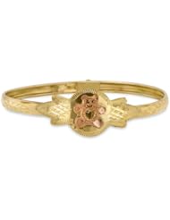 Children / Teen 14K Yellow Gold Flexible Bangle with a Rose Gold Teddy Bear Design 12.8mm Wide