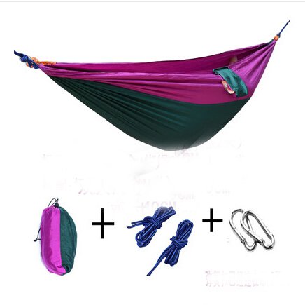 Yosoo Ultralight Hammock Travel Camping Outdoor Nylon Fabric Hammock Parachute Bed for Double Two Person with Free Ropes High Quality (Purple + Dark Green)