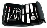 Professional Manicure & Pedicure 10 Piece Stainless Steel Set for Men & Ladies in a compact Leather Black Case