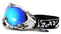 2010 Rayzor Professional UV400 Double Lensed Ski / SnowBoard Goggles, With a Silver Camouflage Frame and an Anti Fog Coated, Blue Iridium Mirrored Anti-Glare Wide Vision Clarity Lens.