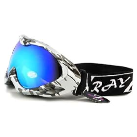 2012 Rayzor Professional UV400 Double Lensed Ski / SnowBoard Goggles, With a Silver Camouflage Frame and an Anti Fog Coated, Blue Iridium Mirrored Anti-Glare Wide Vision Clarity Lens.