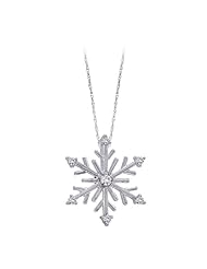Diamond Snow Flake Pendant with Chain in 14K White Gold (1/10 cttw)