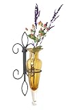 Amphora Vase On Fleur Lis Sconce Amber Recycled Glass Iron Flowers