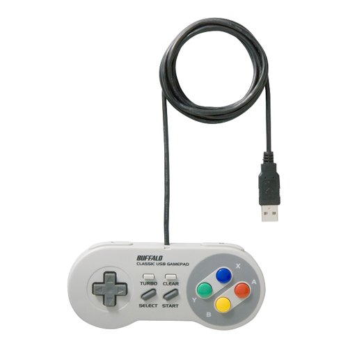 iBUFFALO USBゲームパッド 8ボタン スーパーファミコン風 グレー BSGP801GY