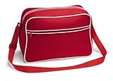 Retro Shoulder Bag im Design der Siebziger, Schultertasche Sporttasche aus Nylon mit Paspelierung in Rot