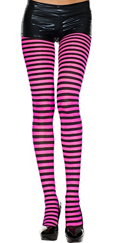 Black/Hot Pink, Std Size (Up to 175 lbs) - Striped Opaque Tights