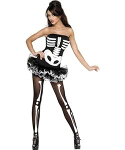 Fever Sexy Skeleton Costume, Black/White, Medium