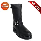 Mens Leather Harness Motorcycle Boots MB1005BL