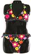 Girls 2 Pc Bikini Bra Top with Tie Sides Bottom - BlackFloral
