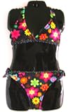 Girls 2 Pc Bikini Bra Top with Tie Sides Bottom - BlackFloral