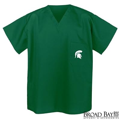 Michigan State University Scrubs Top Shirt- MSU Spartans Logo For HIM or HER -Officially Licensed NCAA College Logo Apparel For HIM or HER SEARCH BROAD BAY SCRUB FOR OTHER College Logo Apparel Unique GIFT Ideas for Man Men Woman Women Ladies Nurses
