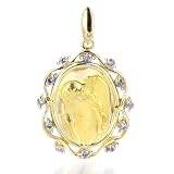 Jewelry : 10kt Gold Guardian Angel Diamond Accented Oval Pendant with 18' Chain