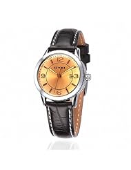 EYKI Womens Calendar Leather Quartz Analog Wrist Watch EET8535GL Black Band White Face Brown