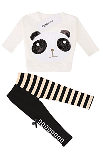 Zeagoo Baby Girl Batwing T-shirt Top+white Black Stripe Leggings Pants Panda Sets