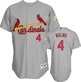 Yadier Molina Jersey: St. Louis Cardinals #4 Road Grey Authentic Jersey with World Series Commemorative Patch worn in 2012