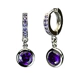 Amethyst Cubic Zirconia Hinged Hoop Solitaire Drop Earrings in CAREFREE Sterling Silver