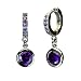 Amethyst Cubic Zirconia Hinged Hoop Solitaire Drop Earrings in CAREFREE Sterling Silver
