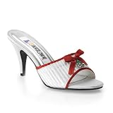 Women's High Heels 3 Inch Sexy Holiday Shoe White Red Satin Slide With Jingle Bells