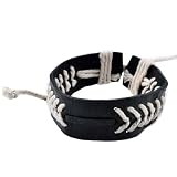 Black White Hemp Handmade Leather Bracelet, #36
