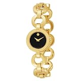 MOVADO Watch:Movado Women's 606262 Belamoda Gold-Plated Black Round Dial Bracelet Watch