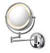Lighted Wall Mounted 5X to 1X Mirror with Outlet, Hard Wired, Chrome