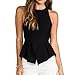 May&Maya Women's Black Open Back with Cut Out Detail Peplum Waist Crop Top