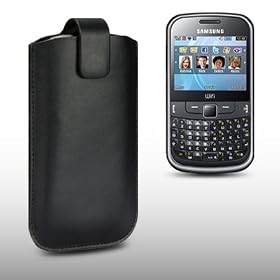 SAMSUNG CH@T 335 BLACK GENUINE LEATHER CASE, BY CELLAPOD CASES