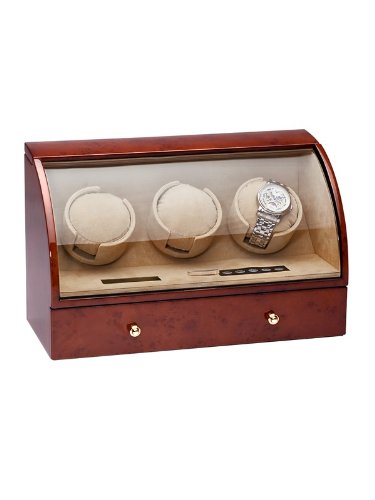 Rothenschild Accessories RS-323-3 DB Watch Winder For 3 Watches Dark Burlwood