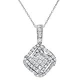 14k White Gold Princess-cut & Round Diamond Cluster Pendant Necklace (3/4 cttw, H-I, I1)