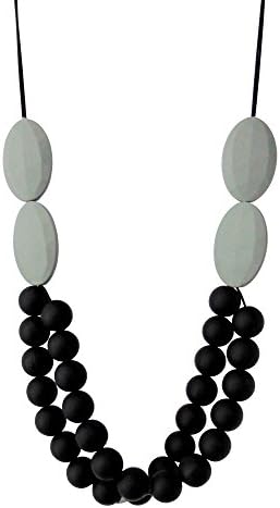 Mom's Favorite Baby Teething Necklace; Safe Silicone Chew Beads; Black &amp; Gray