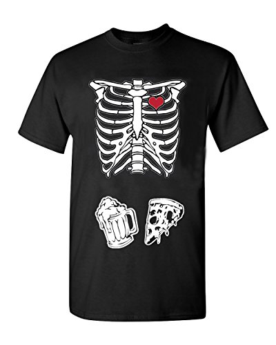 Mens Skeleton Maternity Pizza & Beer Black T-Shirt
