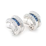 18K White Gold 1 1/5 ct. Machine Set Diamond and 1 1/2 ct. Square Shaped Sapphire Earrings (F-G Color, VS Clarity)