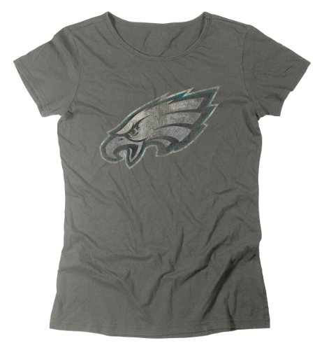 NFL Women's Philadelphia Eagles Bigger Logo Retro Tee (Dark Grey Heathered, X-Large)