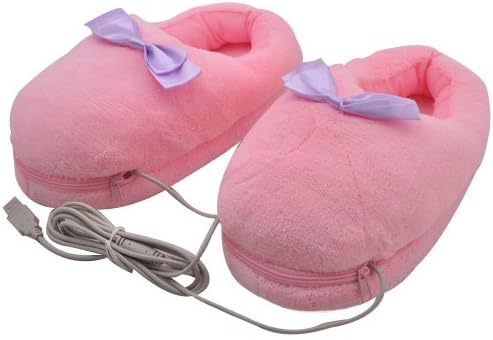 GoodBZ USB Heated Slipper,Heated Foot Warmers, Plush USB Laptop PC Electric Heating Slippers,Soft Indoor Winter Warming Plush Slippers(Pink with Purple Bow)