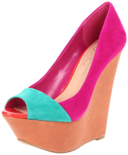 Jessica Simpson Women's Marcos Peep-Toe Wedge Pump,Bermuda Pink Kid Suede,6 M US