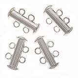Silver Tone Tube Clasp 16.5mm Two Rings Strands (4)