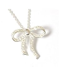 Jo For Girls 925 Silver Bow Pendant Set with CZ, 14"