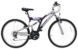 Emmelle Vortex 18 Speed Full Suspension Silver/Purple 18 Frame Bike