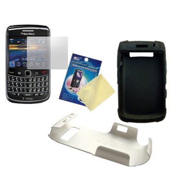 Black Silicone Case w/ White Hard Cover & LCD Screen Guard / Protector for BlackBerry Bold 9700 / 9780