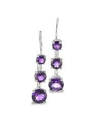 CleverEve Designer Series Triple Round Cut Genuine Amethyst Dangling French Wire Sterling Silver Earrings