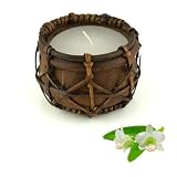 Candle In Mango Wood Wrapped In Rattan Wong 08