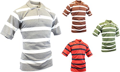 Enimay Men's Striped Polo Collared Casual Short Sleeve Dress Shirt