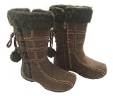 ME Girl's Tall Zipper Boots Faux Suede Back Pom Pom Ties Chocolate Brown