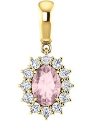 18K Yellow Gold 7.00x5.00mm Oval Cut Morganite and Diamond Pendant -- LIFETIME WARRANTY