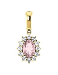 14K Yellow Gold 7.00x5.00mm Oval Cut Morganite and Diamond Pendant -- LIFETIME WARRANTY