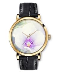 SPRAWL Aanalog Fashion Series Gold Ladies Watches of Genuine Black Leather Strap,Unique Wrist Watch for Women Girls Designed with white flower