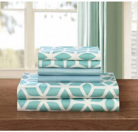 Davitt 6-Piece Bedding Sheet Set with 2 Bonus Pillowcases, Queen ,Green | Geometric Pattern 6-Piece Bedding Sheet Set with Pillowcases ,Queen - Green