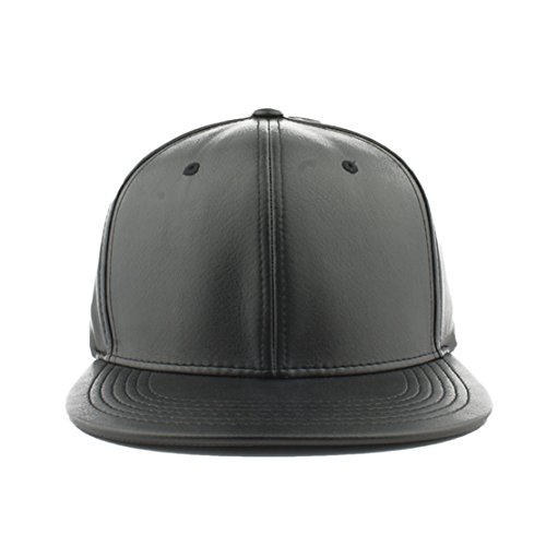 Pitbull Cap Men s Blank Faux Leather Snapback Hat (Black)