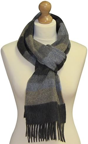 Irish Merino Cashmere Wool Scarf by John Hanly Ireland. 78" x 10" Long Scarf for Men and Women (Dark grey with subtle pale blue, grey and sand)